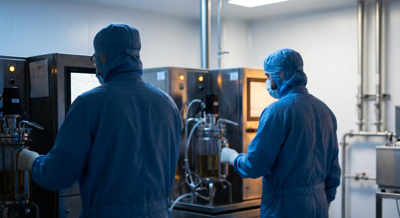 Specialists in cleanroom gowns operating bioprocess instrumentation